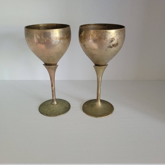 Vintage Patina Tulip Wine Goblets - Distressed - Picture 1 of 15